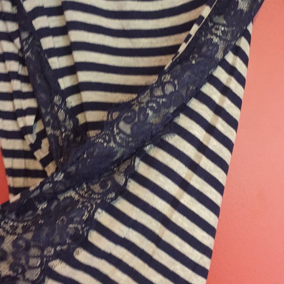 Navy & grey stripped shirt with lace down the side - Picture 4 of 4